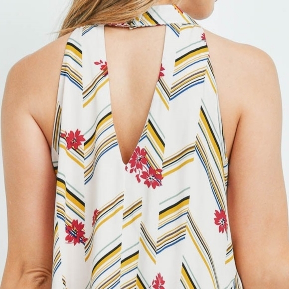 Mixed Print Mini Dress Beige - Picture 3 of 9